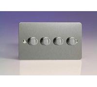 Varilight 4-Gang 2-Way V-Pro Push On/Off Rotary LED Dimmer 4 x 0-120W (Twin Plate) Brushed Steel