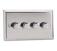 Varilight 4-Gang 2-Way V-Pro Push On/Off Rotary LED Dimmer 4 x 0-120W (Twin Plate) Mirror Chrome