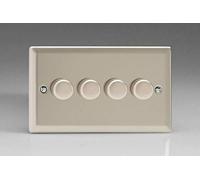 Varilight 4-Gang 2-Way V-Pro Push On/Off Rotary LED Dimmer 4 x 0-120W (Twin Plate) Satin