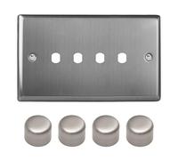 Varilight 4-Gang Faceplate Kit (Dimmer Modules Not Included) - Classic Brushed Steel With Brushed Steel Knob, WTD4