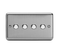 Varilight 4-Gang 6A 1-Way Push-to-Make Momentary Switch (Twin Plate) Matt Chrome XSM4