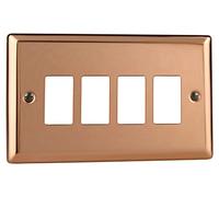 Varilight 4-Gang PowerGrid Plate Including Yoke (Twin Plate) in Polished Copper