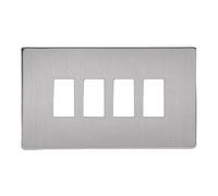Varilight 4-Gang PowerGrid Plate Kit - Screwless Brushed Steel, XDSPGY4S