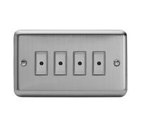 Varilight 4-Gang V-Pro Multi-Point LED Dimmer 4 x 0-100W - Value Matt Chrome With Brushed Steel Buttons