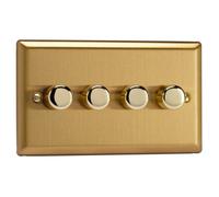 Varilight 4-Gang V-Pro Rotary 2-Way Led Dimmer 4 X 0-120W - Classic Brushed Brass With Polished Brass Knob, Jbdp254