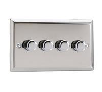 Varilight 4-Gang V-Pro Rotary 2-Way Led Dimmer 4 X 0-120W - Classic Mirror Chrome With Polished Chrome Knob, Jcdp254