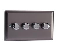 Varilight 4-Gang V-Pro Rotary 2-Way Led Dimmer 4 X 0-120W - Classic Pewter With Polished Chrome Knob, Jrdp254