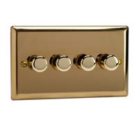 Varilight 4-Gang V-Pro Rotary 2-Way Led Dimmer 4 X 0-120W - Classic Victorian Brass With Polished Brass Knob, Jvdp254