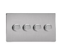 Varilight Screwless 4-Gang 2-Way Push-On/Off Rotary LED Dimmer TwinPlate - Brushed Steel - JDSDP254S