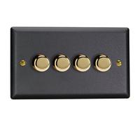 Varilight 4-Gang V-Pro Rotary 2-Way LED Dimmer 4 x 0-120W - Vogue Matt Black With Polished Brass Knob