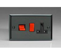 Varilight 45A Cooker Panel with 13A Double Pole Switched Plug Socket Outlet (Red Rocker) Iridium XI45PB