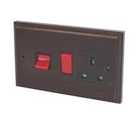 Varilight 45A Cooker Panel With 13A Double Pole Switched Socket Outlet Dark Oak With Red Rocker Xk45Pb.do