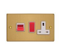 Varilight 45A Cooker Panel with 13A Double Pole Switched Socket Outlet (Red Rocker) Brushed Brass
