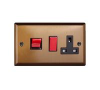 Varilight 45A Cooker Panel with 13A Double Pole Switched Socket Outlet (Red Rocker) Brushed Bronze