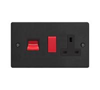 Varilight 45A Cooker Panel with 13A Double Pole Switched Socket Outlet (Red Rocker) Matt Black
