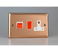 Varilight 45A Cooker Panel with 13A Double Pole Switched Socket Outlet (Red Rocker) Polished Copper