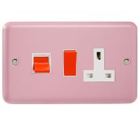 Varilight 45A Cooker Panel with 13A Double Pole Switched Socket Outlet (Red Rocker) Rose Pink