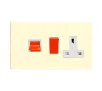 Varilight 45A Cooker Panel with 13A Double Pole Switched Socket Outlet (Red Rocker) XDW45PWS