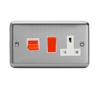 Varilight Classic 45A Cooker Panel with 13A Switched Socket with White Inserts - Matt Chrome - XS45PW