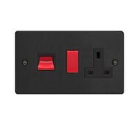 Varilight 45A Cooker Panel With Integrated 13A Double Pole Switched Socket, Matt Black Plate, Red Rocker