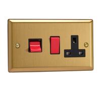 Varilight 45A Cooker Panel With Socket - Classic Brushed Brass With Black/red Insert, Xb45Pb
