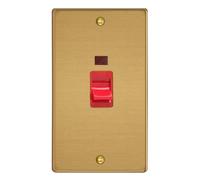 Varilight 45A Cooker Switch + Neon (Vertical Twin Plate, Red Rocker) Brushed Brass