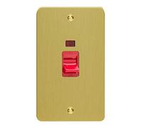 Varilight 45A Cooker Switch + Neon (Vertical Twin Plate, Red Rocker) Brushed Brass XFB45N
