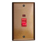 Varilight 45A Cooker Switch + Neon (Vertical Twin Plate, Red Rocker) Brushed Bronze