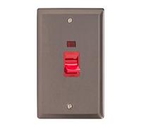 Varilight 45A Cooker Switch + Neon (Vertical Twin Plate, Red Rocker) Pewter XR45N