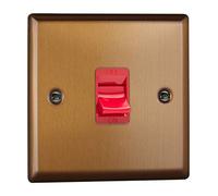 Varilight 45A Cooker Switch (Single Plate, Red Rocker) Brushed Bronze