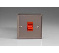 Varilight 45A Cooker Switch (Single Plate, Red Rocker) Pewter XR45S