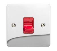 Varilight 45A Cooker Switch (Single Plate, Red Rocker) Polished Chrome XFC45S