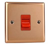 Varilight 45A Cooker Switch (Single Plate, Red Rocker) Polished Copper
