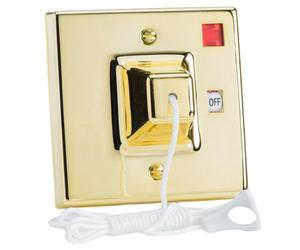 Varilight 45A Pull Switch With Neon Brass Effect - Classic Brass Effect With Pull Cord, Ypsb45