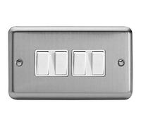 Varilight 4-Gang 10A 1- or 2-Way Rocker Switch (Twin Plate) Matt Chrome