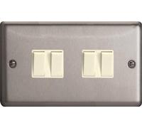 Varilight 4-Gang 10A 1- or 2-Way Rocker Switch (Twin Plate) Matt Chrome