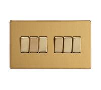 Varilight 6-Gang 10A 1- or 2-Way Rocker Light Switch (Twin Plate) Brushed Brass XDB96S