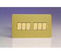 Varilight 6-Gang 10A 1- or 2-Way Rocker Light Switch (Twin Plate) Brushed Brass XFB96D