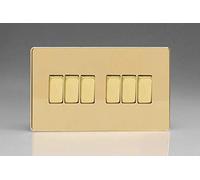 Varilight 6-Gang 10A 1- or 2-Way Rocker Light Switch (Twin Plate) Polished Brass XDV96S