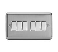 Varilight Light Switch 6-Gang 2-Way XS96W 10A - Value Matt Chrome with White Rockers