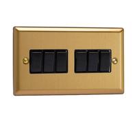 Varilight 6-Gang Rocker Light Switch 2-Way - Classic Brushed Brass With Black Rockers, Xb96B