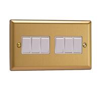 Varilight 6-Gang Rocker Light Switch 2-Way - Classic Brushed Brass With White Rockers, Xb96W