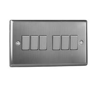 Varilight XT96D Classic Brushed Steel 6 Gang 10A 1 or 2 Way Rocker Light Switch