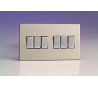Varilight 6-Gang Rocker Light Switch 2-Way - Screwless Brushed Steel With Brushed Steel Rockers, XDS96S