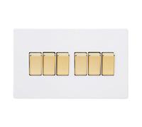Varilight 6-Gang Rocker Light Switch 2-Way - Screwless Primed Ready To Paint With Polished Brass Rockers, Xdy96Vs.pd