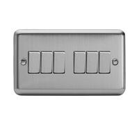 Varilight 6-Gang Rocker Light Switch 2-Way - Value Matt Chrome With Brushed Steel Rockers, XS96D