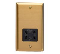 Varilight Bathroom Shaver Socket - Classic Brushed Brass With Black Insert, Xbssb