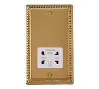 Varilight Dual Voltage Shaver Socket 230V/115V Classic Georgian Brass with White Insert