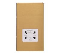 Varilight Bathroom Shaver Socket - Screwless Brushed Brass With White Insert, Xdbssws