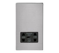 Varilight Bathroom Shaver Socket - Screwless Brushed Steel With Black Insert, Xdsssbs